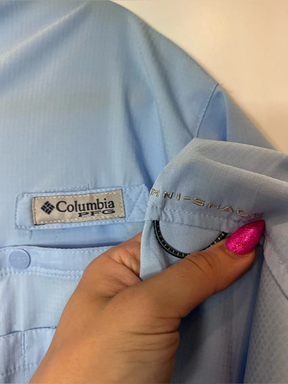 Columbia Men's PFG Tamiami Fishing Vented Shirt Light Sky Blue Large Long Sleeve